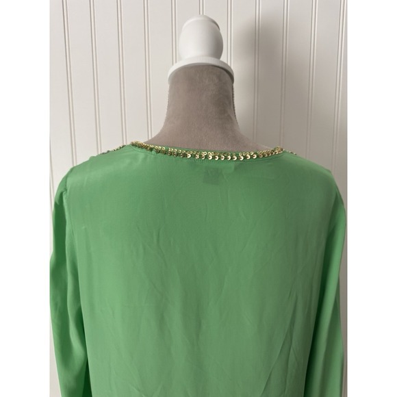 Boston Proper Women's Lightweight Beaded Tunic Top Blouse Green Pink Size Medium - Picture 6 of 10